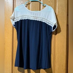Faith and Joy Navy Blue and Cream Lace Blouse